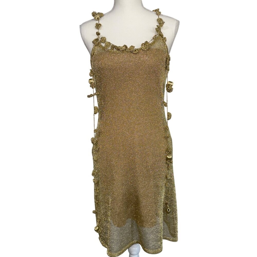 Cult Gaia Alonza Knit Dress in Gold Large New Womens Mini Metallic Cocktail - Picture 6 of 17